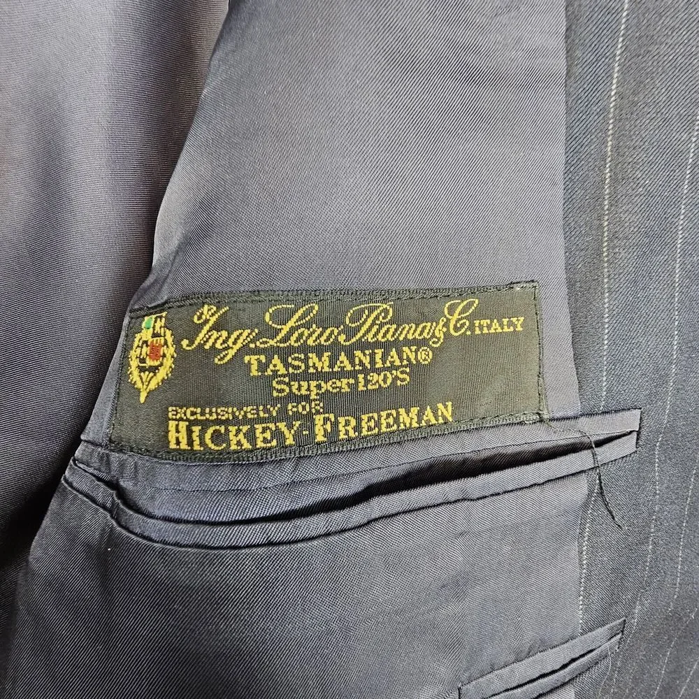 Hickey-Freeman Loro Piana Blazer 46R Tailored Black Striped Wool Tasmanian 120's